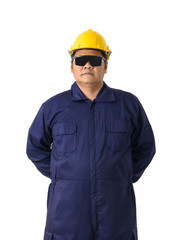 portrait of worker in Mechanic Jumpsuit isolated on white background