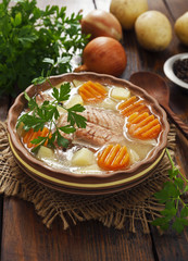 Salmon soup with vegetables