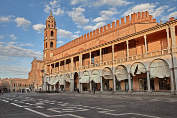 Fototapeta na wymiar Faenza, Ravenna, Emilia-Romagna, Italy: Piazza del Popolo (People's Square) and the medieval Palazzo del Podesta