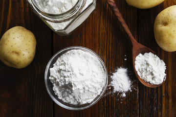 Potato starch in a glass bowl