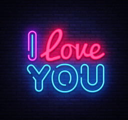 I Love You neon sign vector. Love Design template neon sign, light banner, neon signboard, nightly bright advertising, light inscription. Vector illustration