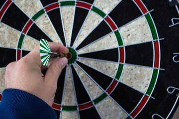 a darts on the wall with dart hit the mark