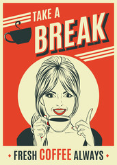 advertising coffee retro poster with pop art woman © Claudia Balasoiu
