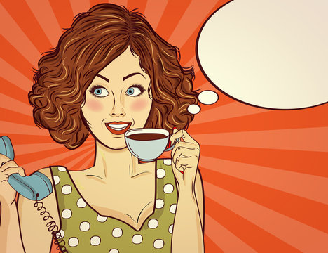 Sexy Pop Art Woman With Coffee Cup