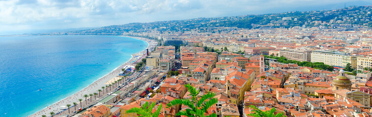 Fototapeta na wymiar Scenic panoramic view from above on sea and Promenade des Anglais, Nice, France