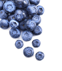 Ripe blueberries on white background