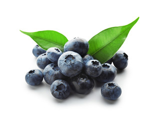 Ripe blueberries on white background