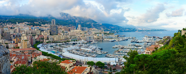 Beautiful panoramic view of port area La Condamine and city of Monte Carlo, Principality of Monaco