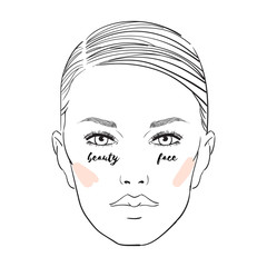 Beautiful woman face with nude make-up hand drawn vector illustration. Stylish original graphics portrait with beautiful young attractive girl model. Fashion, style, beauty. Graphic, sketch drawing.