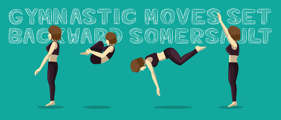 Gymnastic Moves Set Backward Somersault Manga Cartoon Vector Illustration