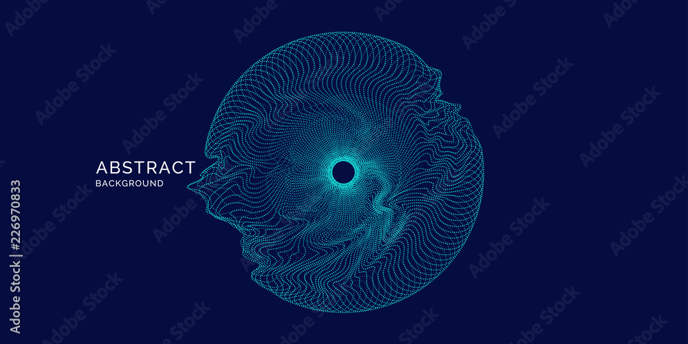 Poster vector abstract background with dynamic waves, line and particles.