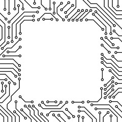 Printed circuit board black and white computer technology square frame template, vector - 226970847
