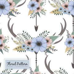 Floral bouquet vector pattern with flowers and leaves