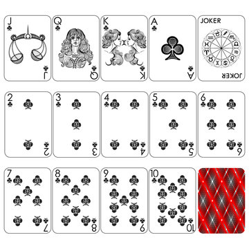 Playing cards series Zodiac Signs, club suit, jocker and back