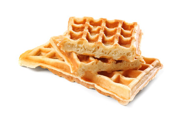 Delicious waffles on white background
