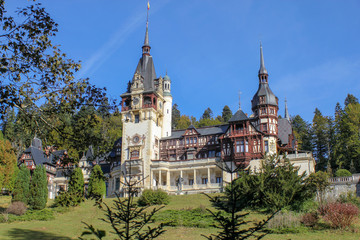 Peles Castle in Sinaia, Carpathian mountains, Brasov region, Romania