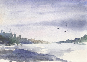Winter Watercolor Landscape