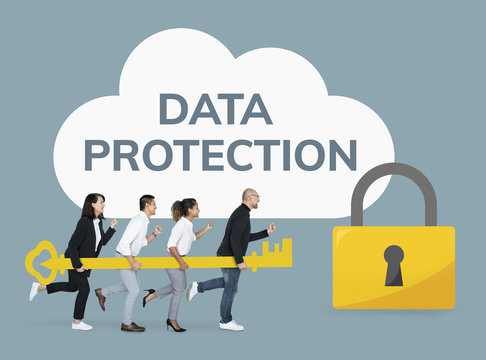 Business people showing data protection icons