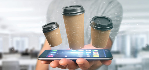 Group of cardbox coffee cup with connection 3d rendering