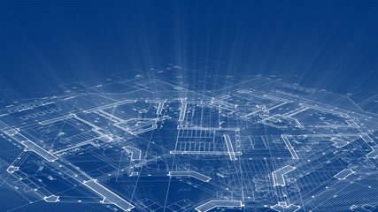 Architecture design: blueprint plan - illustration of a plan modern residential building / technology, industry, business concept illustration: real estate, building, construction, architecture
