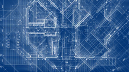 Architecture design: blueprint plan - illustration of a plan modern residential building / technology, industry, business concept illustration: real estate, building, construction, architecture