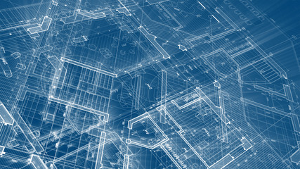 Architecture design: blueprint plan - illustration of a plan modern residential building / technology, industry, business concept illustration: real estate, building, construction, architecture