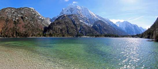 breathtaking panoramic view of Predil Lake in Italy