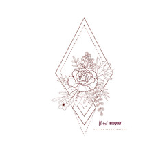 hand drawn floral bouquet frame