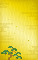 松と雲 金箔背景