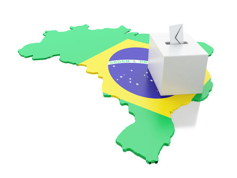 3d Brazil map with Ballot box. Elections 2018.