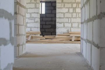 Construction site. Inside the house. Block structure