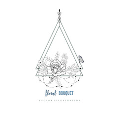 hand drawn floral bouquet frame