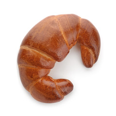 Tasty fresh crescent roll on white background