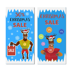 Christmas sale banner background with cute deer.  Retail marketing, new advertising campaign, holiday shopping.