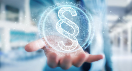 Businessman using law paragraph digital hologram 3D rendering