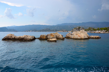 Turkey, island of Kekova. Sunken because of the earthquake in the 7th century AD. Lycian city...