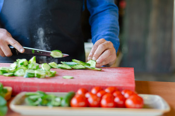 Breakfast preparing on the wooden table