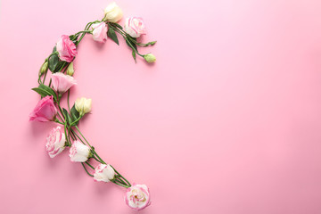 Fototapeta premium Composition with beautiful flowers on color background