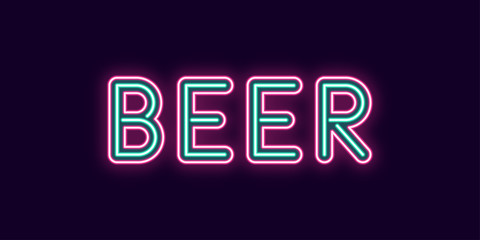 Neon inscription of Beer. Vector illustration