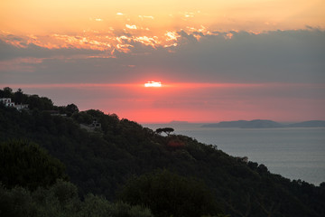 Romantic sunset in the Gulf of Naples. Sorrento. Italy