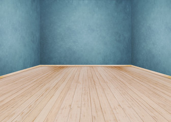 Blue cement wall with Wooden floor