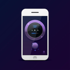 White phone with music application with purple background keypad, vector illustration.