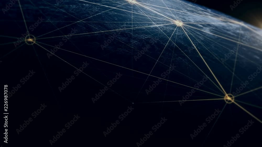 Poster Global International Connectivity Background/Connection lines Around Earth Globe, Block chain network concept. Concepts like technology, social networks, communication. 