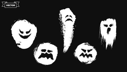 Set of horrible hand drawn ghosts. Design element for Halloween. Vector illustration.
