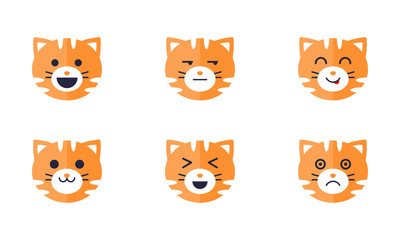 Tiger emoticons set, cute tiger face emoji with various emotions vector Illustration on a white background