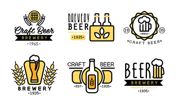 Craft beer logo set, vintage brewery premium quality labels, badges vector Illustration on a white background