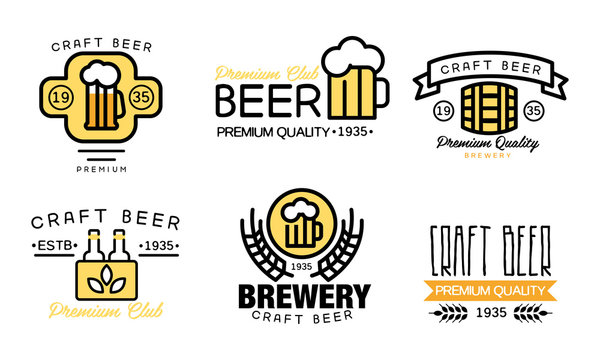 Craft beer logo set, vintage brewery premium quality labels, badges for beer house, bar, pub, brewing company vector Illustration on a white background