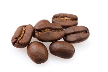 Roasted coffee beans isolated on white background