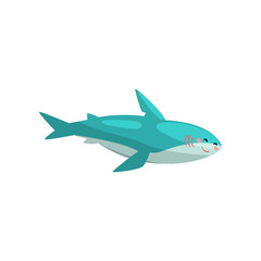 Cute blue shark cartoon character swimming vector Illustration on a white background