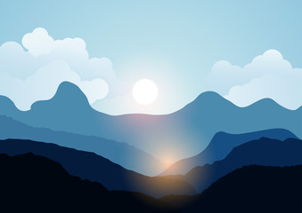 Vector landscape view with sunset